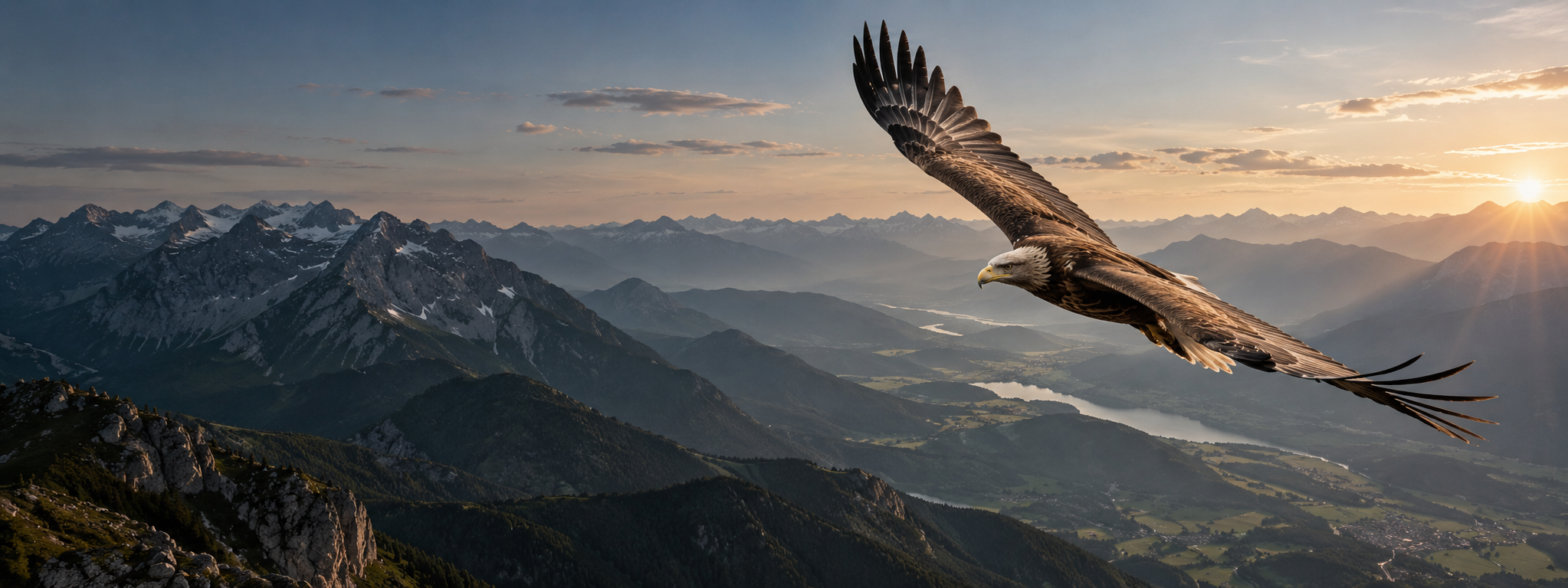 Adler über einer weiten Berglandschaft